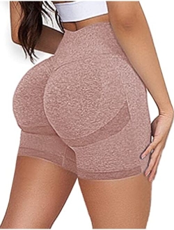 Women Seamless Yoga Shorts Workout High Waisted Butt Contour Tummy Control