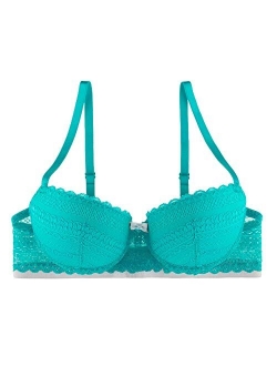 Undies.com Women's Geometric Lace Blushing Balconette Push Up Bra