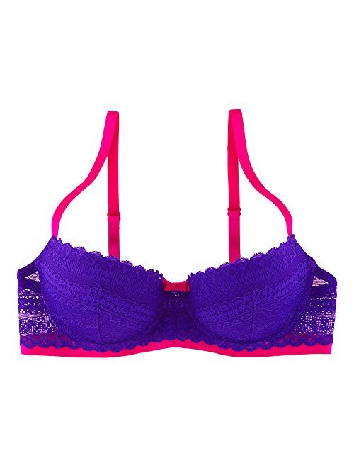 Undies.com Women's Geometric Lace Blushing Balconette Push Up Bra