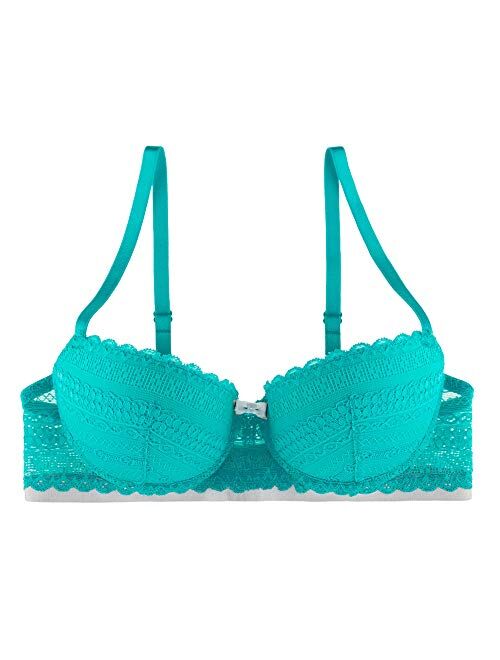 Undies.com Women's Geometric Lace Blushing Balconette Push Up Bra