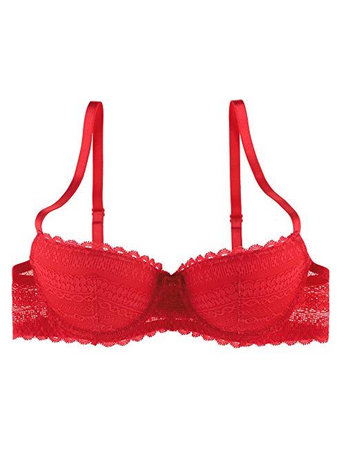 Undies.com Women's Geometric Lace Blushing Balconette Push Up Bra