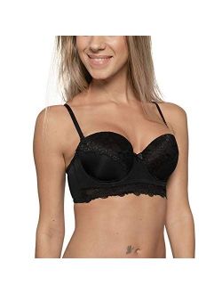 DORINA Colette Women's 1/2 Cup Non Padded Underwire Balcony Bandeau Lace Bra D17431A - Removable & Extra Transparent Straps