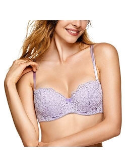 DOBREVA Women's Lace Balconette Bra Plus Size Padded Underwire Demi