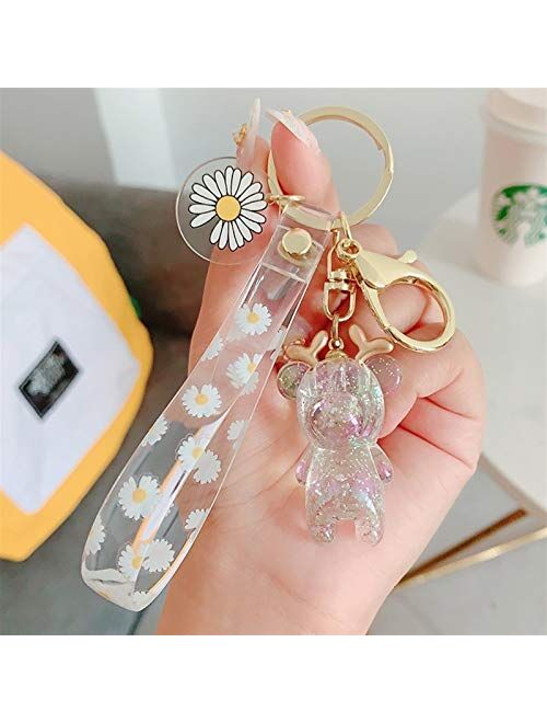 JZYZSNLB Keychain Cartoon Bear Keychains Cute Animal Handbag Keyring Charms Transparent Acrylic Fawn Key Ring for Women Girl Car Bag Keyfob (Color : Black)