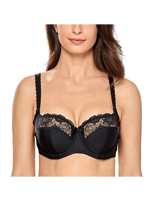 DELIMIRA Women's Lace Balconette Underwire Unlined Plus Size Bra