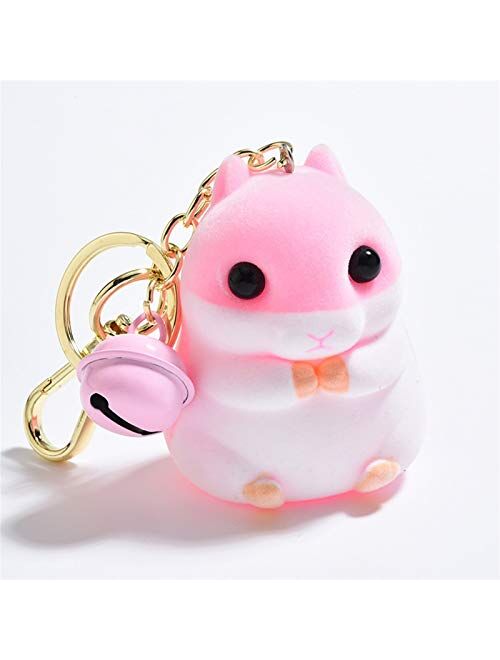 JZYZSNLB Keychain Creative Flocking Hamster Keychains Cartoon Cute Hamster Mouse Key Chain Girl Bag Pendant Keyring Gifts Student Lovers Gift (Color : Pink)