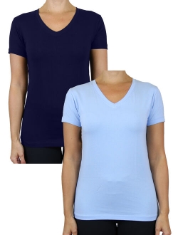 Womens V-Neck Cotton Stretch Short Sleeve Tees (2-Pack)