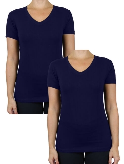 Womens V-Neck Cotton Stretch Short Sleeve Tees (2-Pack)