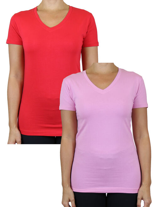 GBH Womens V-Neck Cotton Stretch Short Sleeve Tees (2-Pack)