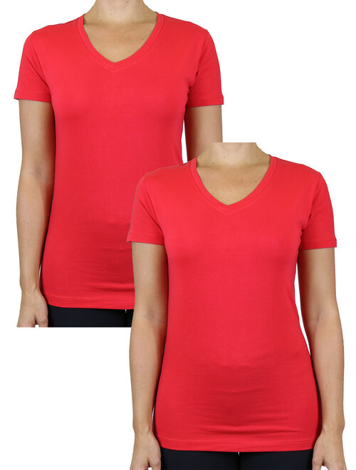 GBH Womens V-Neck Cotton Stretch Short Sleeve Tees (2-Pack)