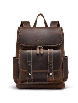 BOSTANTEN Leather Backpack 15.6 inch Laptop Backpack Vintage Travel Office Bag Large Capacity School Shoulder Bag