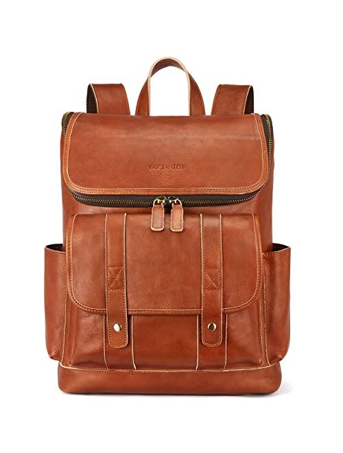 BOSTANTEN Leather Backpack 15.6 inch Laptop Backpack Vintage Travel Office Bag Large Capacity School Shoulder Bag