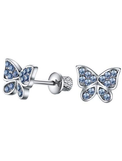 Surgical Steel Hypoallergenic Stud Earrings Multicolored Butterfly Earrings for Girls with Secure Safety Screwback