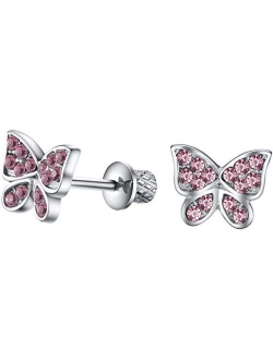 Surgical Steel Hypoallergenic Stud Earrings Multicolored Butterfly Earrings for Girls with Secure Safety Screwback