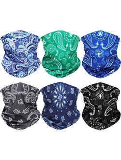 FAYBOX 6pcs Magic Wide Wicking Headbands Outdoor Headwear Bandana Sports Scarf Tube UV Face Mask for Workout Yoga Running Hiking Riding Motorcycling