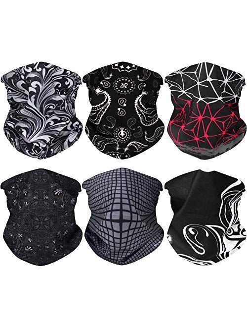 FAYBOX 6pcs Magic Wide Wicking Headbands Outdoor Headwear Bandana Sports Scarf Tube UV Face Mask for Workout Yoga Running Hiking Riding Motorcycling