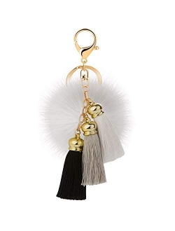 JOUDOO Rabbit Ball Keychain with Gradual Color Tassels Keyring GJ007