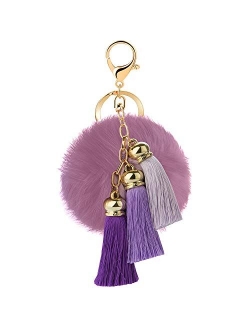 JOUDOO Rabbit Ball Keychain with Gradual Color Tassels Keyring GJ007