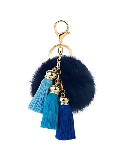 JOUDOO Rabbit Ball Keychain with Gradual Color Tassels Keyring GJ007