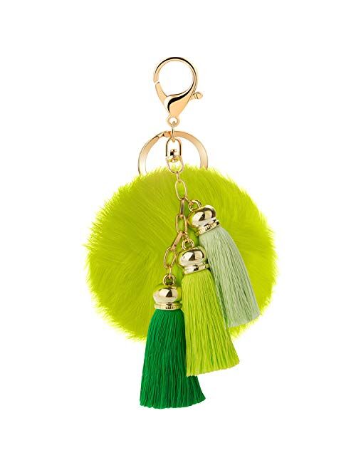 JOUDOO Rabbit Ball Keychain with Gradual Color Tassels Keyring GJ007