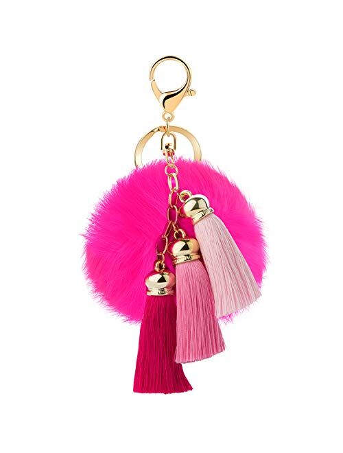 JOUDOO Rabbit Ball Keychain with Gradual Color Tassels Keyring GJ007