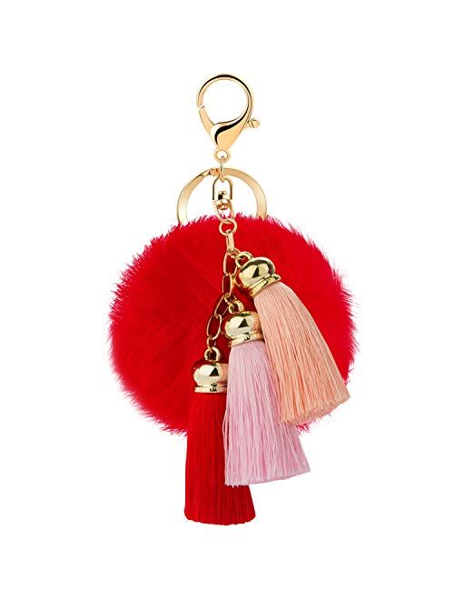 JOUDOO Rabbit Ball Keychain with Gradual Color Tassels Keyring GJ007