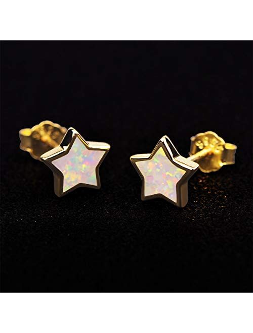 Gold Star Earrings for Girls, Hypoallergenic Fire Opal Stud Earrings For Women ARSKRO S925 Sterling Sliver Little Small Tiny Cute Earring Jewelry Gifts for Sensitive Ears