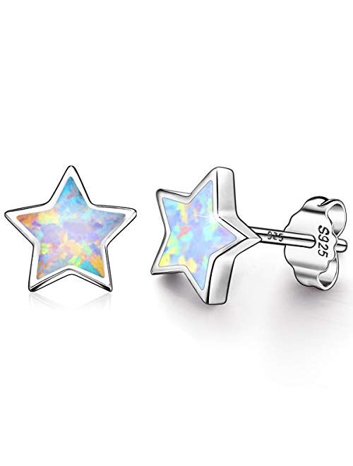 Gold Star Earrings for Girls, Hypoallergenic Fire Opal Stud Earrings For Women ARSKRO S925 Sterling Sliver Little Small Tiny Cute Earring Jewelry Gifts for Sensitive Ears