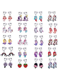 TAMHOO 20 Pairs Clip on Earrings Princess Play Jewelry Earrings Set Mermaid Clipons Unicorn Clipon Earring Lollipop Ice Cream Dangle earring for little girls