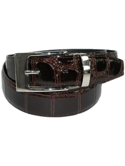 Size 54 Mens Big & Tall Leather Croc Print Dress Belt with Clamp On Buckle, Burgundy