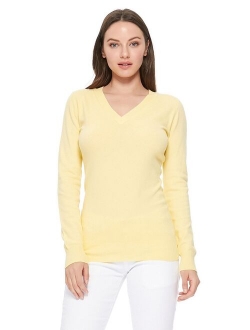 YEMAK Women's Long Sleeve V-Neck Basic Soft Knit T-Shirt Pullover Sweater MK5501-Kellygreen-M