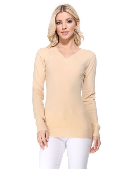 YEMAK Women's Long Sleeve V-Neck Basic Soft Knit T-Shirt Pullover Sweater MK5501-Kellygreen-M