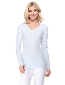 YEMAK Women's Long Sleeve V-Neck Basic Soft Knit T-Shirt Pullover Sweater MK5501-Kellygreen-M