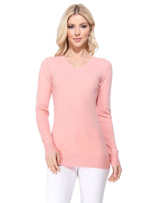 YEMAK Women's Long Sleeve V-Neck Basic Soft Knit T-Shirt Pullover Sweater MK5501-Kellygreen-M