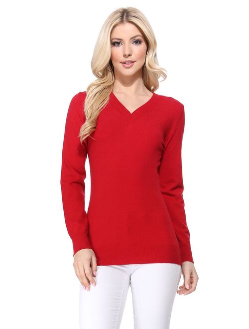 YEMAK Women's Long Sleeve V-Neck Basic Soft Knit T-Shirt Pullover Sweater MK5501-Kellygreen-M