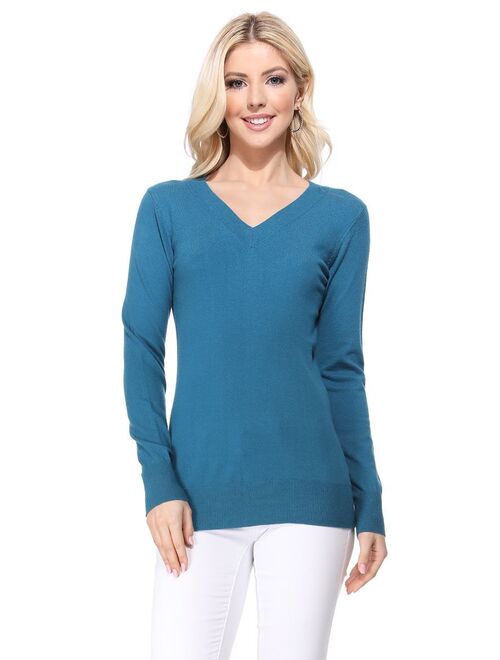 YEMAK Women's Long Sleeve V-Neck Basic Soft Knit T-Shirt Pullover Sweater MK5501-Kellygreen-M