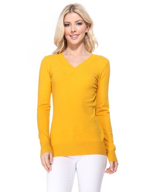 YEMAK Women's Long Sleeve V-Neck Basic Soft Knit T-Shirt Pullover Sweater MK5501-Kellygreen-M