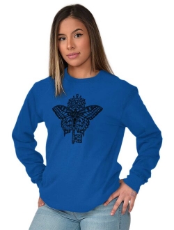 Spiritual Long Sleeve T-Shirts Tee For Women Butterfly Key Symbol Graphic Gift