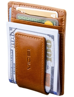 RFID Men's Leather Magnetic Front Pocket Money Clip Wallet