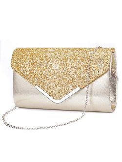 ZIUMUDY Women's Sparkle Evening Bags Envelope Clutches Shoulder Chain Handbag Bridal Wedding Purse