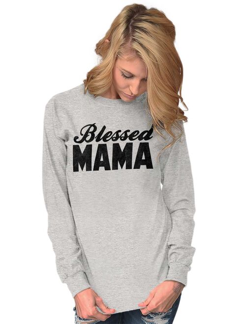 Mom Long Sleeve T-Shirts Tee For Women Blessed Mama Religious Mothers Day Gift Idea