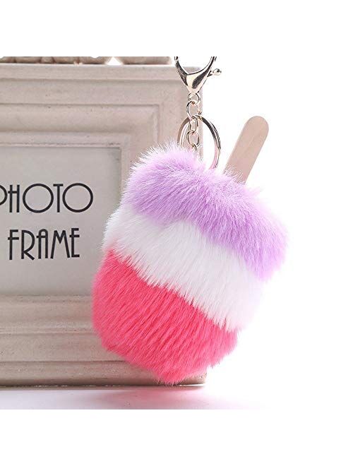 U/D Women Multi-Color Popsicle Ice Cream Keychain, Pompom Creative Fur Ball