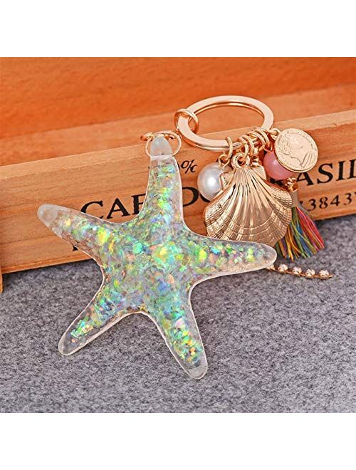 JSJJARF Keychain Full Filled with Com Strass Crystal Rhinestone Starfish Keyholder Hanging Key Chain for Womens Bag or Car Pendant Decoration