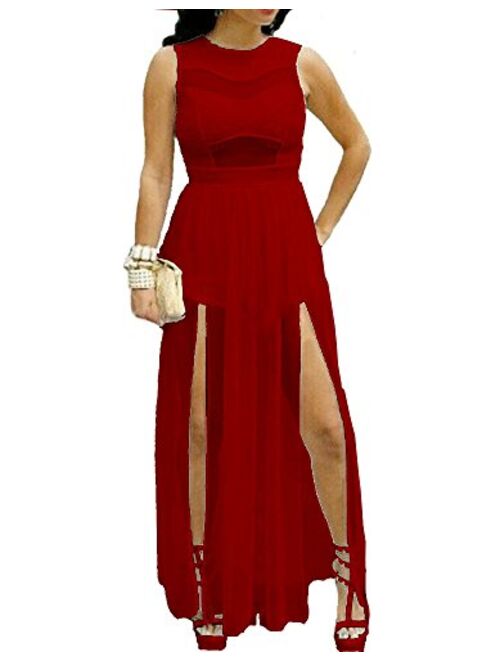 RED DOT BOUTIQUE 730 Plus Size Double Slits Lace Chiffon Jumpsuit Maxi Dress