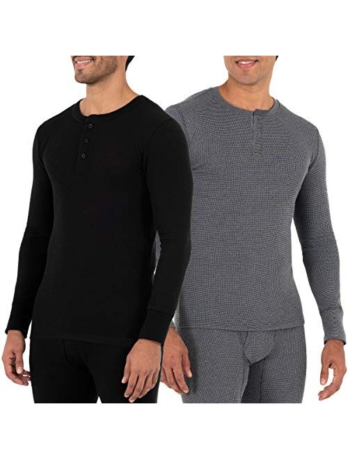 Fruit of the Loom Men's Recycled Waffle Thermal Underwear Henley Top (1 and 2 Packs)