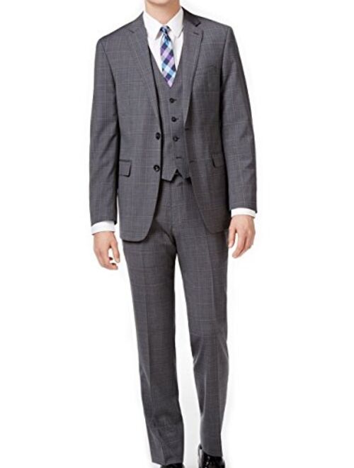 Calvin Klein Mens Plaid Windowpane Two Button Formal Suit