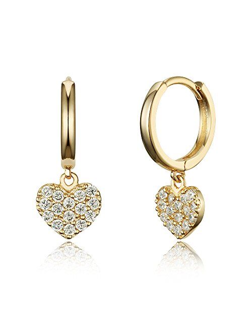 Lovearing 14k Gold Plated Brass Heart Plain Huggy Baby Girls Hoop Earrings