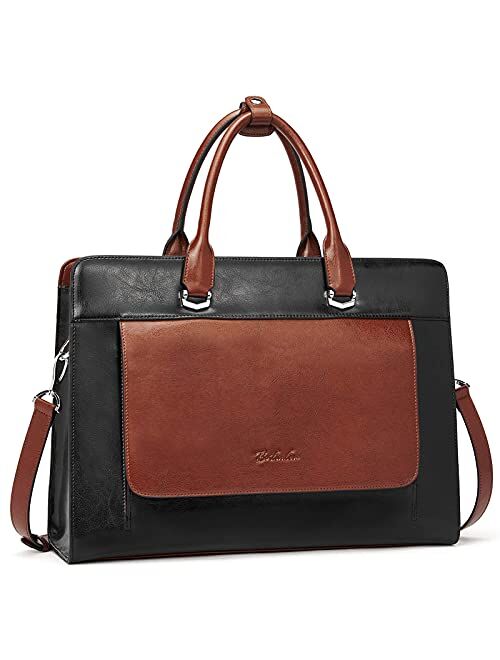 BOSTANTEN Laptop Bag for Women 15.6 inch Leather Briefcase Slim Messenger Bag Shoulder Tote Handbags Black