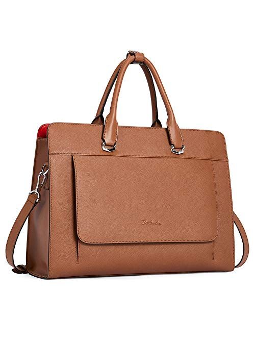 BOSTANTEN Laptop Bag for Women 15.6 inch Leather Briefcase Slim Messenger Bag Shoulder Tote Handbags Black