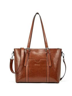 Women Leather Laptop Tote Office Shoulder Handbag Vintage Briefcase 15.6 inch Computer Work Purse Dark Brown